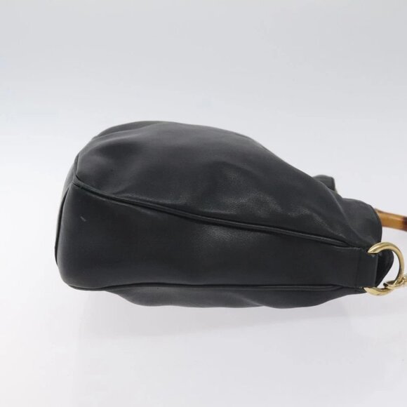 GUCCI Bamboo Hand Bag Leather Black Gold 001 1638 3754 Auth 130571 - Picture 12 of 16